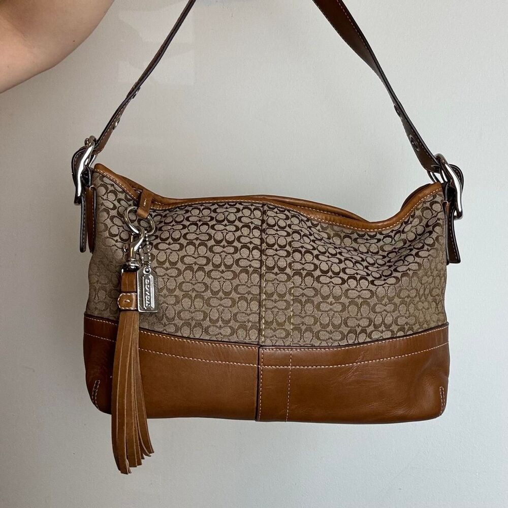 Coach Vintage Y2K Brown Signature Monogram Canvas and Leather Hobo Shoulder - Picture 2 of 6